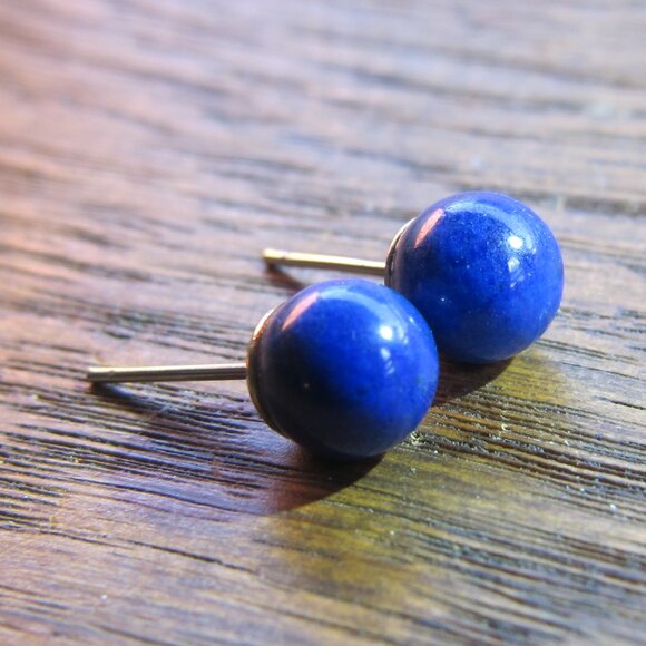Lapiz Lazuli ball stud earrings, Vintage - Picture 1 of 6
